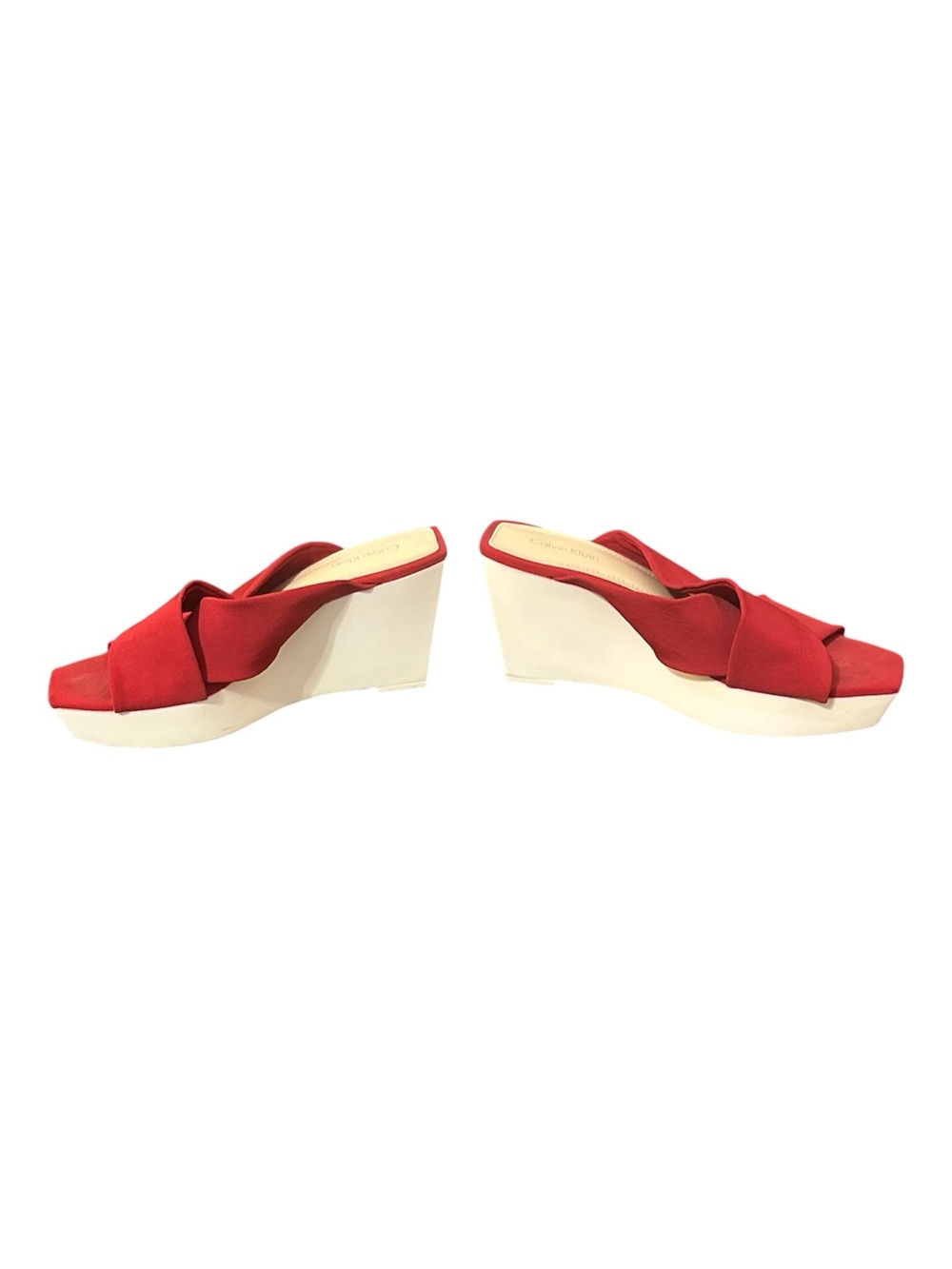 Calvin Klein Red Crisscross Open-Toe Slide Mules - Picture 4 of 6
